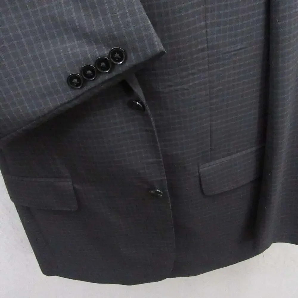 Murano Collezioni Men's 2-Piece Suit 44L Slim Fit Black Check Wool